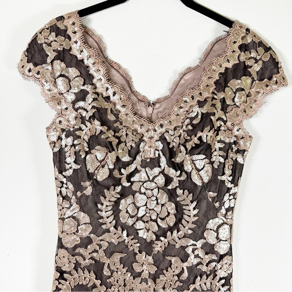 Tadashi Shoji Paillette Embroidered Antique Pink Lace and Sequin Dress Size 4 - Picture 7 of 17